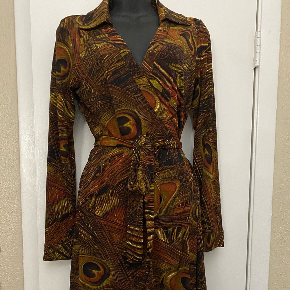 Calvin Klein Peacock Feather Wrap Dress Size 8